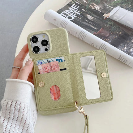 For iPhone 16 Pro Max Case Card Slots Kickstand PU Leather Back Cover with Zipper Pocket, Wrist Strap