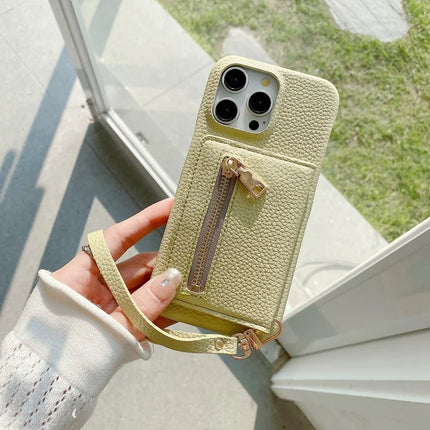 For iPhone 16 Pro Max Case Card Slots Kickstand PU Leather Back Cover with Zipper Pocket, Wrist Strap