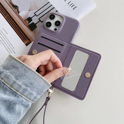 For iPhone 16 Pro Max Case Card Slots Kickstand PU Leather Back Cover with Zipper Pocket, Wrist Strap