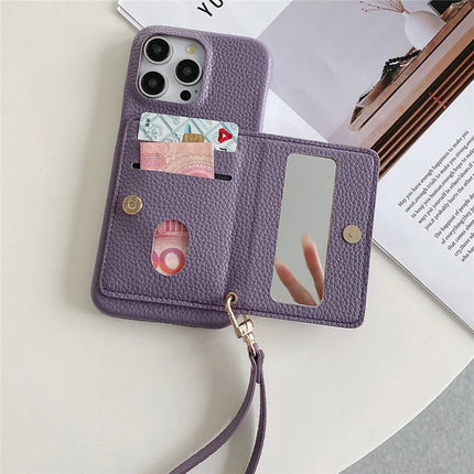For iPhone 16 Pro Max Case Card Slots Kickstand PU Leather Back Cover with Zipper Pocket, Wrist Strap