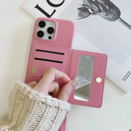 For iPhone 16 Pro Max Case Card Slots Kickstand PU Leather Back Cover with Zipper Pocket, Wrist Strap