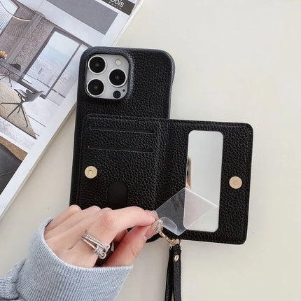 For iPhone 16 Pro Max Case Card Slots Kickstand PU Leather Back Cover with Zipper Pocket, Wrist Strap