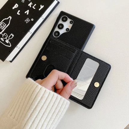 For Samsung Galaxy S23 Ultra Case Card Slots Kickstand PU Leather Back Cover with Zipper Pocket, Wrist Strap