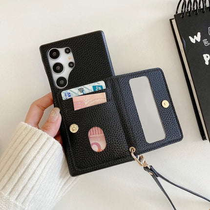 For Samsung Galaxy S23 Ultra Case Card Slots Kickstand PU Leather Back Cover with Zipper Pocket, Wrist Strap