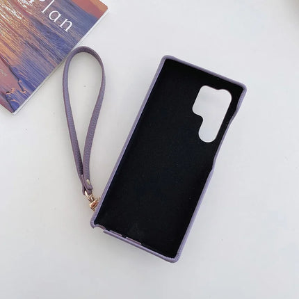 For Samsung Galaxy S23 Ultra Case Card Slots Kickstand PU Leather Back Cover with Zipper Pocket, Wrist Strap