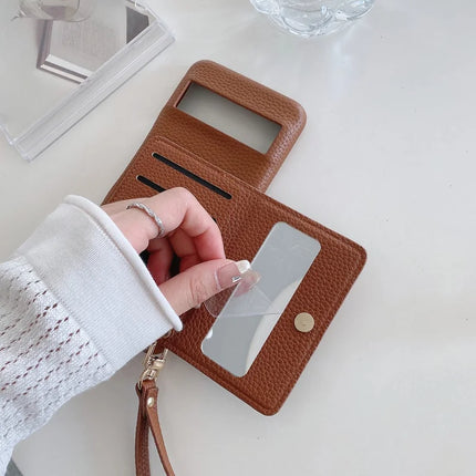 For Google Pixel 8 Pro Case Card Slots Kickstand PU Leather Back Cover with Zipper Pocket, Wrist Strap