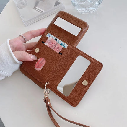For Google Pixel 8 Pro Case Card Slots Kickstand PU Leather Back Cover with Zipper Pocket, Wrist Strap
