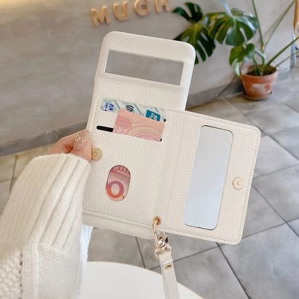 For Google Pixel 8 Pro Case Card Slots Kickstand PU Leather Back Cover with Zipper Pocket, Wrist Strap