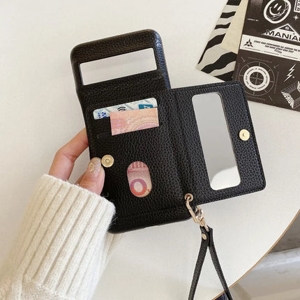 For Google Pixel 8 Pro Case Card Slots Kickstand PU Leather Back Cover with Zipper Pocket, Wrist Strap