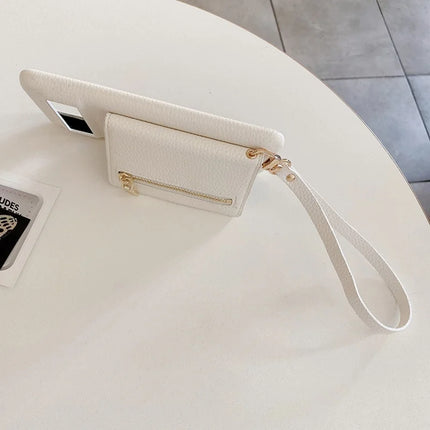 For Google Pixel 8 Case Card Slots Kickstand PU Leather Back Cover with Zipper Pocket, Wrist Strap