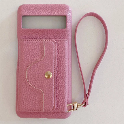 For Google Pixel 8 Case Mirror Design PU Leather Back Cover with Card Slots, Wrist Strap