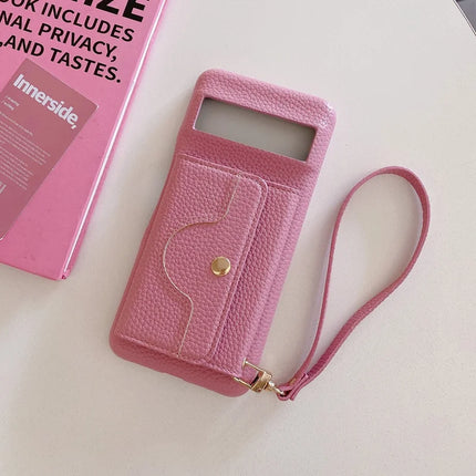 For Google Pixel 8 Case Mirror Design PU Leather Back Cover with Card Slots, Wrist Strap