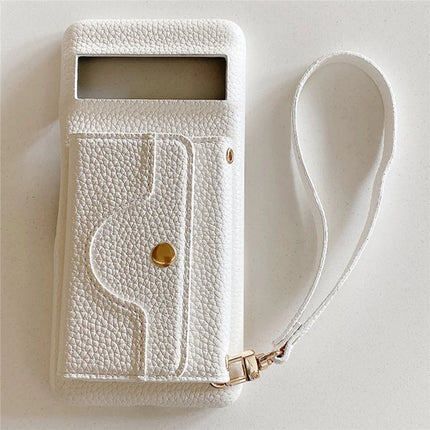 For Google Pixel 8 Case Mirror Design PU Leather Back Cover with Card Slots, Wrist Strap