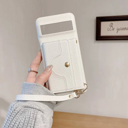 For Google Pixel 8 Case Mirror Design PU Leather Back Cover with Card Slots, Wrist Strap