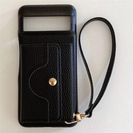 For Google Pixel 8 Case Mirror Design PU Leather Back Cover with Card Slots, Wrist Strap