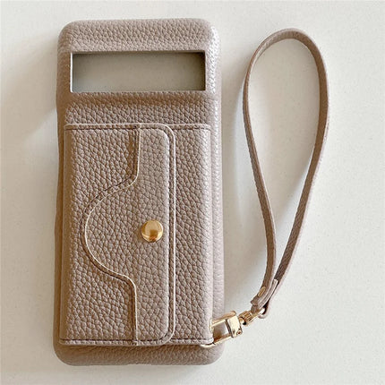 For Google Pixel 8 Case Mirror Design PU Leather Back Cover with Card Slots, Wrist Strap