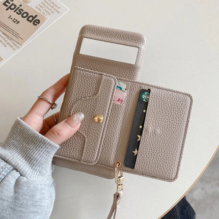 For Google Pixel 8 Case Mirror Design PU Leather Back Cover with Card Slots, Wrist Strap