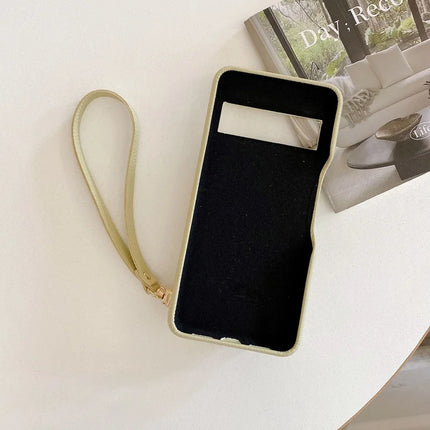 For Google Pixel 8 Case Mirror Design PU Leather Back Cover with Card Slots, Wrist Strap