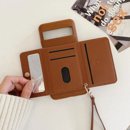 For Google Pixel 8 Case Mirror Design PU Leather Back Cover with Card Slots, Wrist Strap
