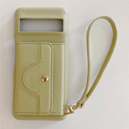 For Google Pixel 8a Case Mirror Design PU Leather Back Cover with Card Slots, Wrist Strap