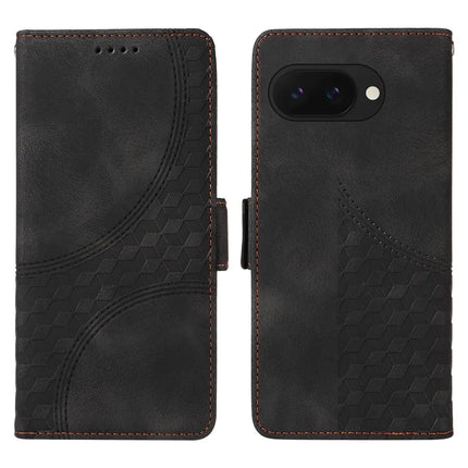 For Google Pixel 9a Case PU Leather Phone Cover Rhombus Starry Imprinted - Black