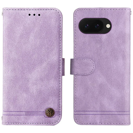 For Google Pixel 9a Wallet Case Skin Touch Leather Phone Cover Tree Pattern Hardware - Purple