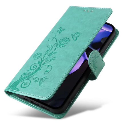 For Google Pixel 9a Leather Case Butterfly Floral Imprint Wallet Stand Cover