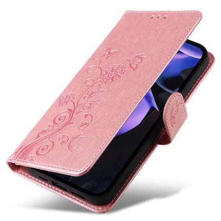 For Google Pixel 9a Leather Case Butterfly Floral Imprint Wallet Stand Cover