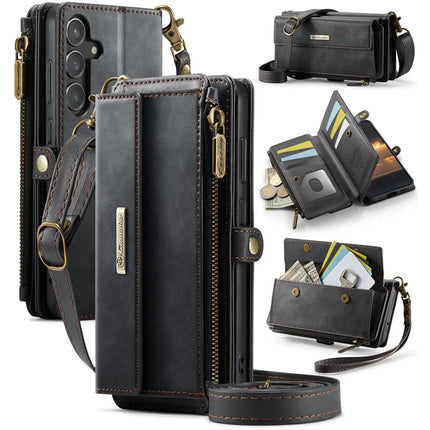 For Samsung Galaxy S23 FE Case CASEME C39 RFID Blocking Zipper Wallet Stand Leather Cover with Strap - Black