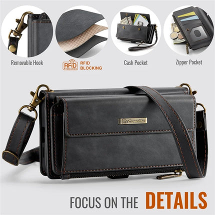 For Samsung Galaxy S23 FE Case CASEME C39 RFID Blocking Zipper Wallet Stand Leather Cover with Strap
