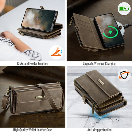 For Samsung Galaxy S23 FE Case CASEME C39 RFID Blocking Zipper Wallet Stand Leather Cover with Strap