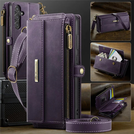 For Samsung Galaxy S23 FE Case CASEME C39 RFID Blocking Zipper Wallet Stand Leather Cover with Strap