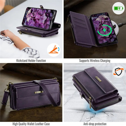 For Samsung Galaxy S23 FE Case CASEME C39 RFID Blocking Zipper Wallet Stand Leather Cover with Strap