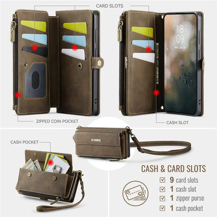 For Samsung Galaxy S23 Case CASEME C39 RFID Blocking Zipper Wallet Stand Leather Cover with Strap