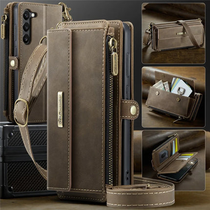 For Samsung Galaxy S23 Case CASEME C39 RFID Blocking Zipper Wallet Stand Leather Cover with Strap