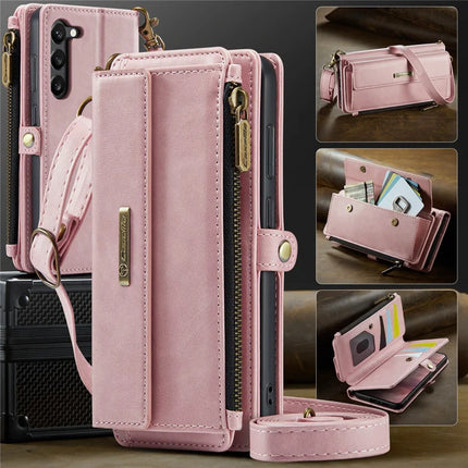 For Samsung Galaxy S23 Case CASEME C39 RFID Blocking Zipper Wallet Stand Leather Cover with Strap
