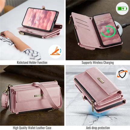 For Samsung Galaxy S23 Case CASEME C39 RFID Blocking Zipper Wallet Stand Leather Cover with Strap