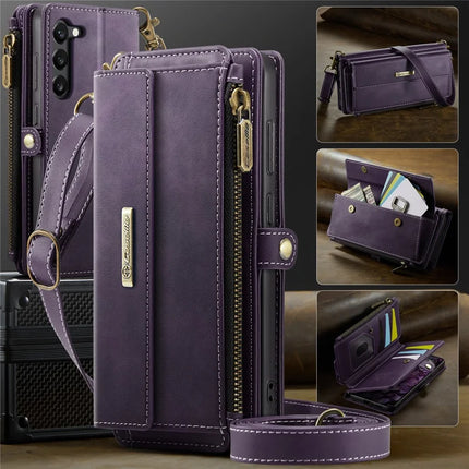 For Samsung Galaxy S23 Case CASEME C39 RFID Blocking Zipper Wallet Stand Leather Cover with Strap