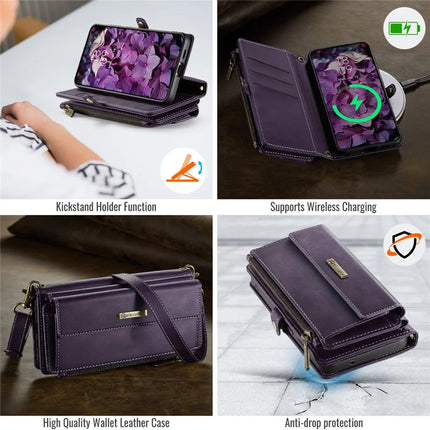 For Samsung Galaxy S23 Case CASEME C39 RFID Blocking Zipper Wallet Stand Leather Cover with Strap