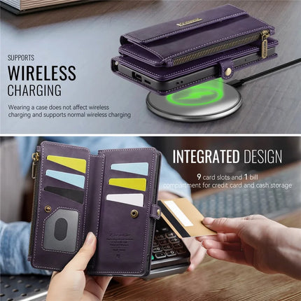 For Samsung Galaxy S23 Case CASEME C39 RFID Blocking Zipper Wallet Stand Leather Cover with Strap