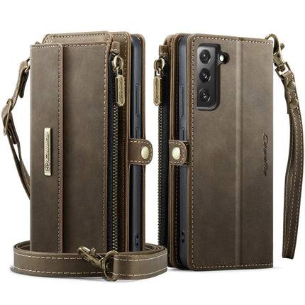 For Samsung Galaxy S22 5G Case CASEME C39 RFID Blocking Zipper Wallet Stand Leather Cover with Strap