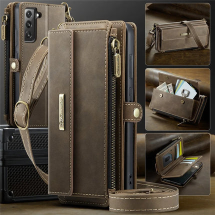 For Samsung Galaxy S22 5G Case CASEME C39 RFID Blocking Zipper Wallet Stand Leather Cover with Strap
