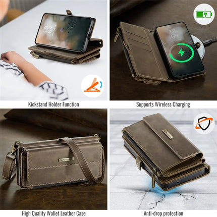 For Samsung Galaxy S22 5G Case CASEME C39 RFID Blocking Zipper Wallet Stand Leather Cover with Strap