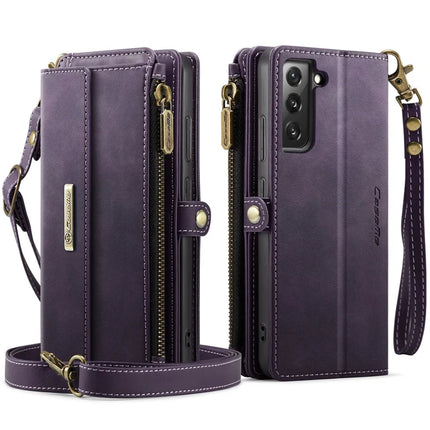 For Samsung Galaxy S22 5G Case CASEME C39 RFID Blocking Zipper Wallet Stand Leather Cover with Strap