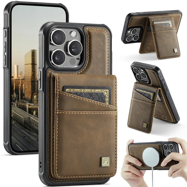 For iPhone 12 Pro Max 6.7 inch Case AUTSPACE A12 Leather Phone Case with Detachable Card Bag - Coffee