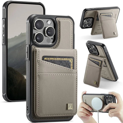 For iPhone 12 Pro Max 6.7 inch Case AUTSPACE A12 Leather Phone Case with Detachable Card Bag - Grey