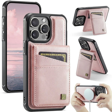 For iPhone 13 Pro Max 6.7 inch Case AUTSPACE A12 Leather Phone Case with Detachable Card Bag - Rose Gold