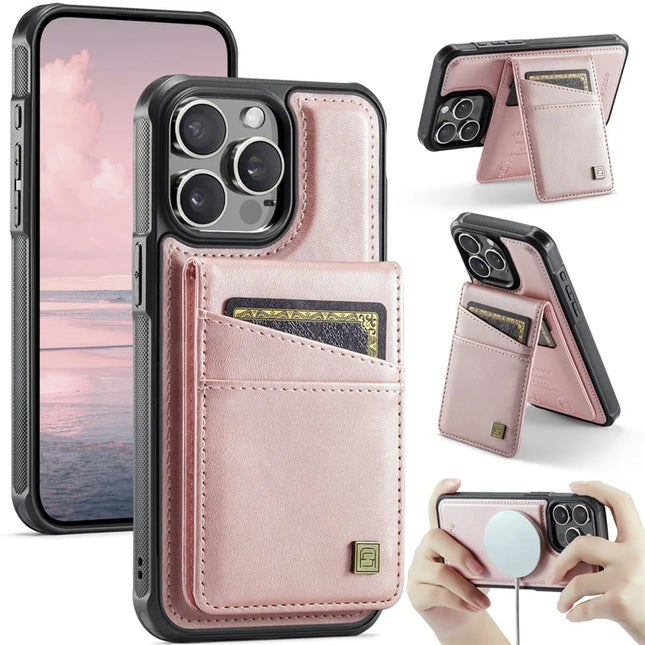 For iPhone 13 Pro Max 6.7 inch Case AUTSPACE A12 Leather Phone Case with Detachable Card Bag - Rose Gold