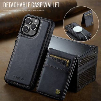 For iPhone 13 Pro Max 6.7 inch Case AUTSPACE A12 Leather Phone Case with Detachable Card Bag