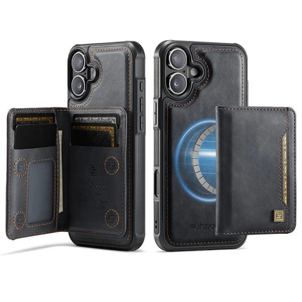 For iPhone 16 Case AUTSPACE A13 Vintage Leather Back Cover with Magnetic Detachable Card Bag